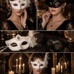 Elegant Feather Lace Rhinestone Venetian HalfFace Mask Set 6 | PricZone