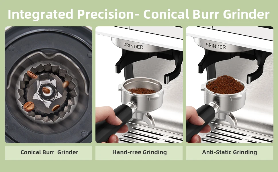 Espresso Coffee Machine with Grinder 20 Bar Semi-Automatic 16