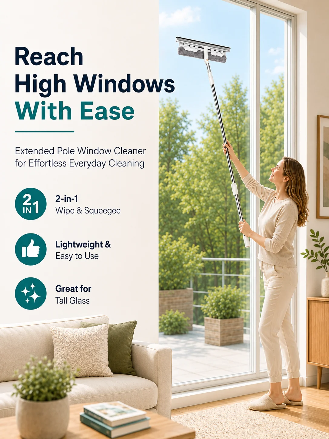 Joybos 2-In-1 Window Squeegee with 53inch Extendable Pole 10