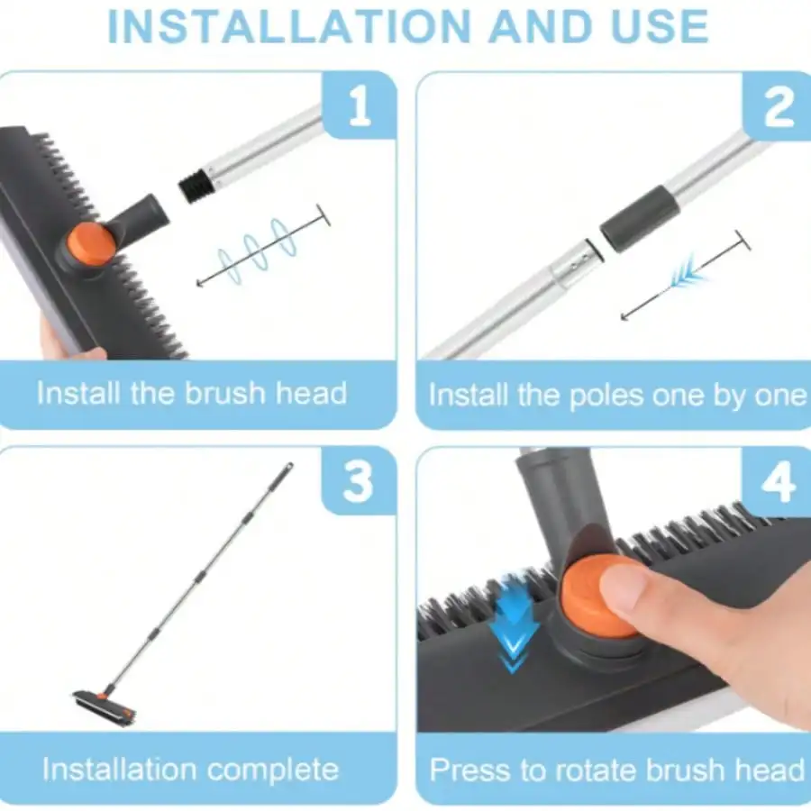 Floor Scrub Brush with Long Handle 3 In 1 Scrape 11