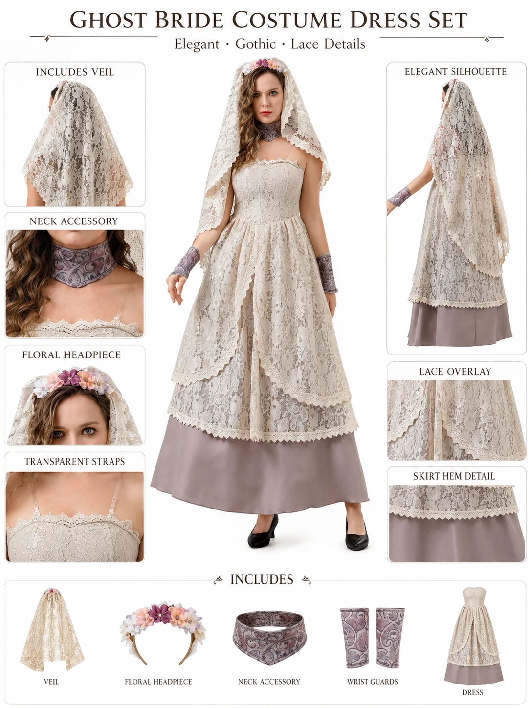 Womens Corpse Bride Cosplay Costume Beige Lace Layered Maxi 7 | PricZone Womens Corpse Bride Cosplay Costume Beige Lace Layered Maxi 7 | PricZone