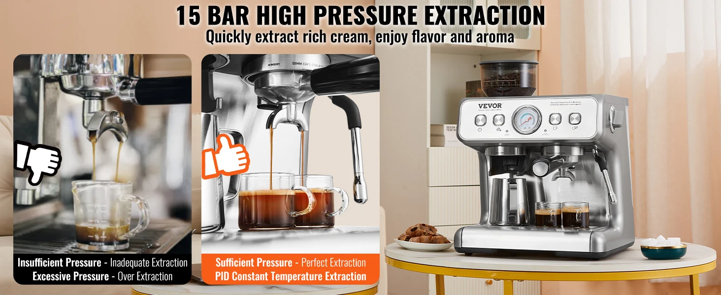 Succebuy Espresso Machine with Grinder 15 Bar 12