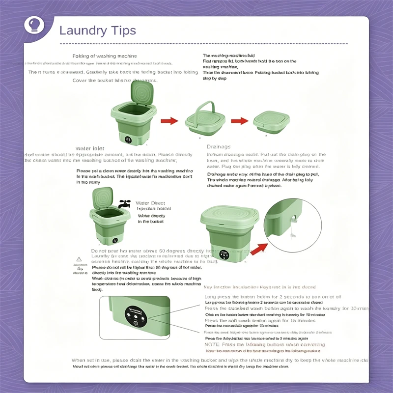 7L Small Foldable Washing Machine with Spin Dryer for Socks 26