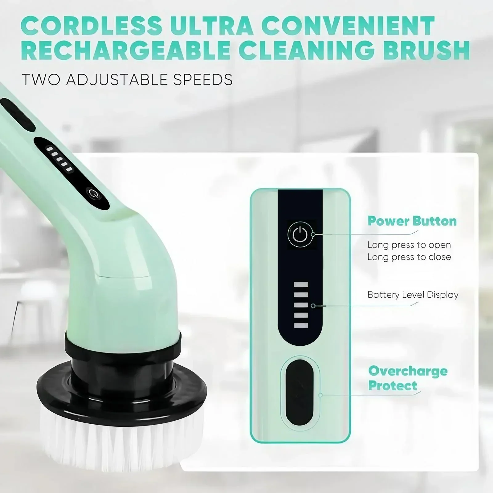 Electric Spin Scrubber Rechargeable Cordless with 3/9 Brushes 16