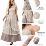 Womens Corpse Bride Cosplay Costume Beige Lace Layered Maxi 6 | PricZone Womens Corpse Bride Cosplay Costume Beige Lace Layered Maxi 6 | PricZone