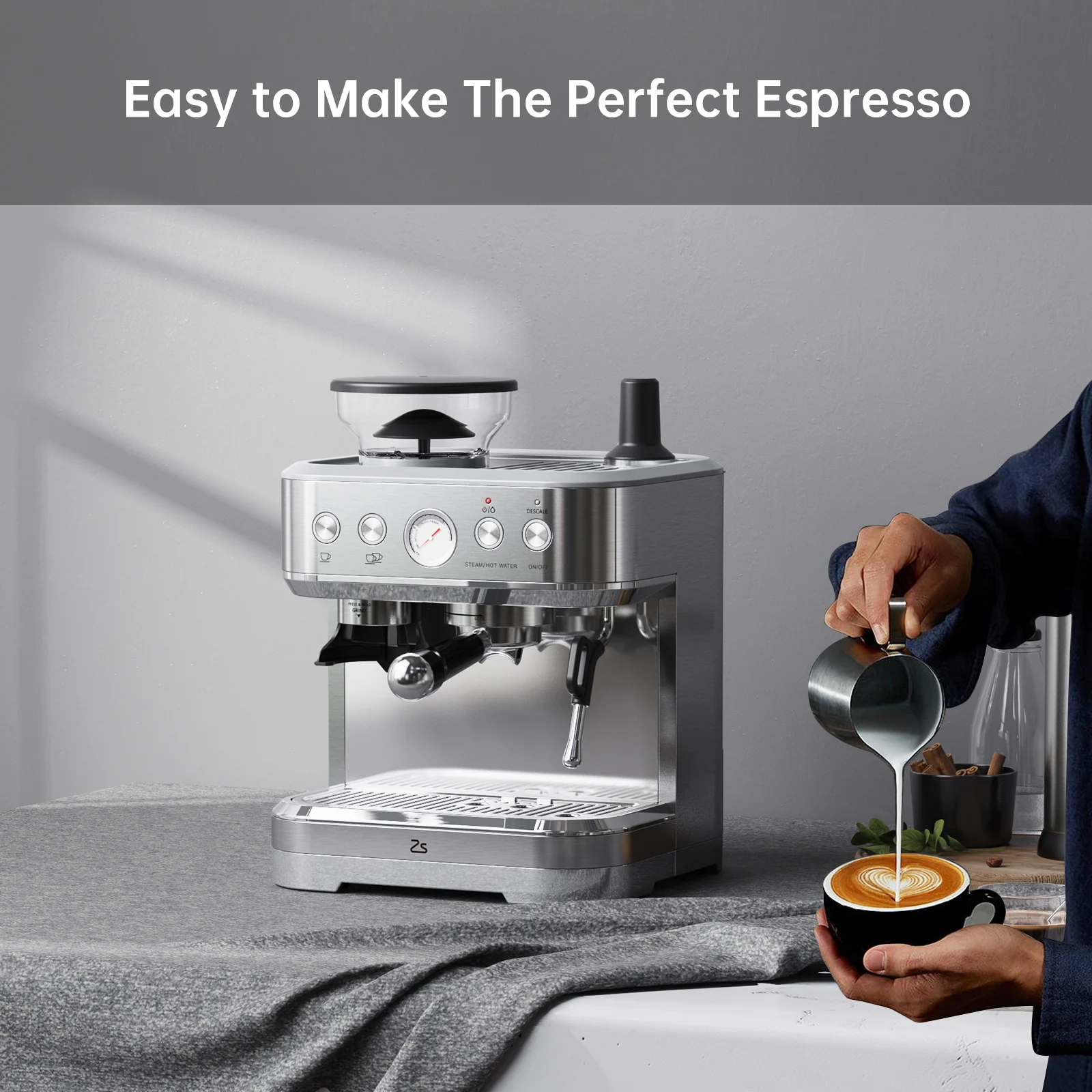 Espresso Machine with Grinder Stainless Steel 15 Bar Coffee 11