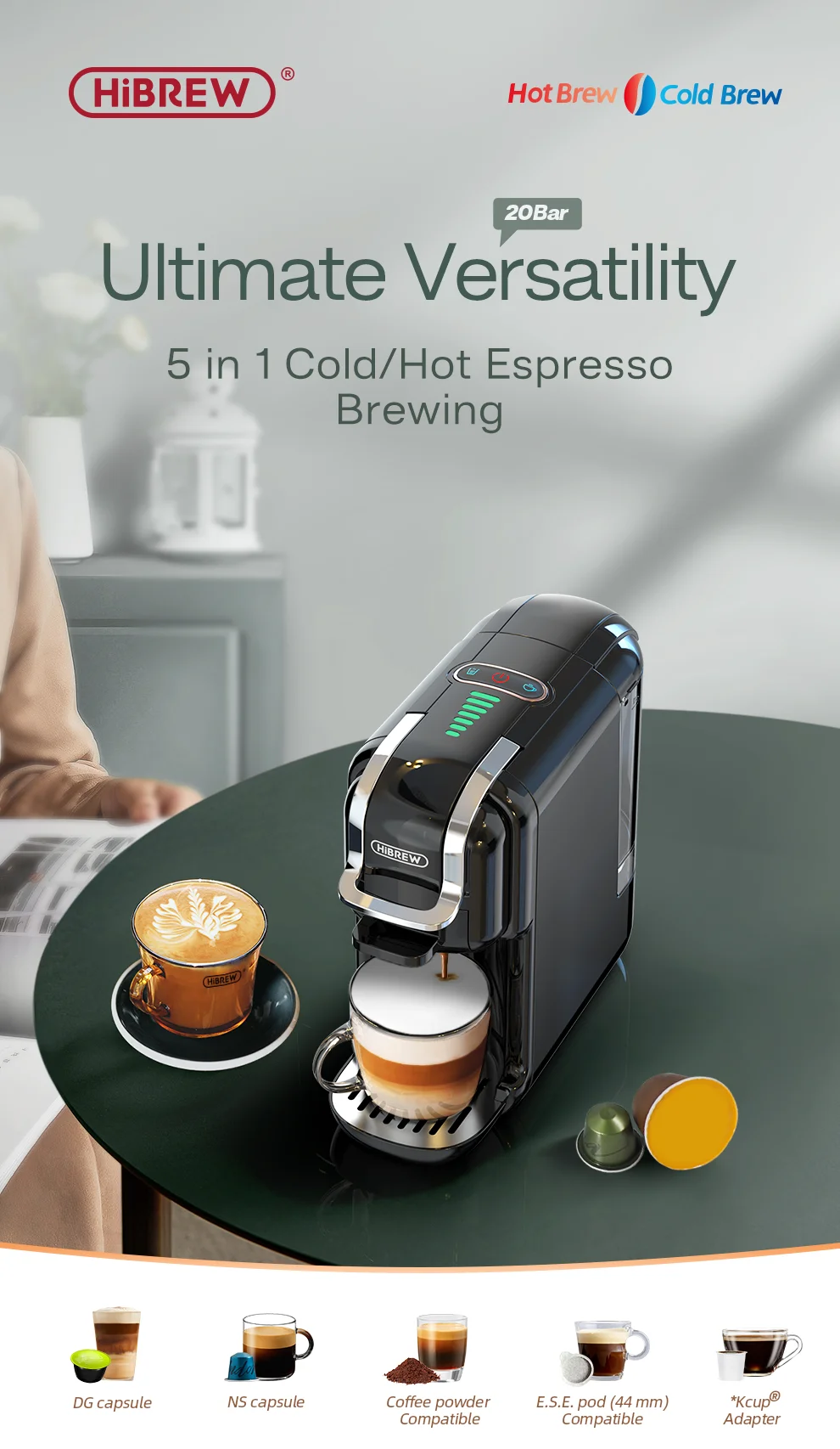 Hibrew Multiple Capsule Coffee Machine Hot/Cold Dolce Gusto 10