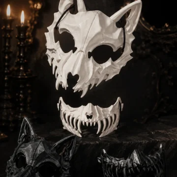 Gothic Bone‑Textured Wolf Skull Mask Set Props Ornament 2