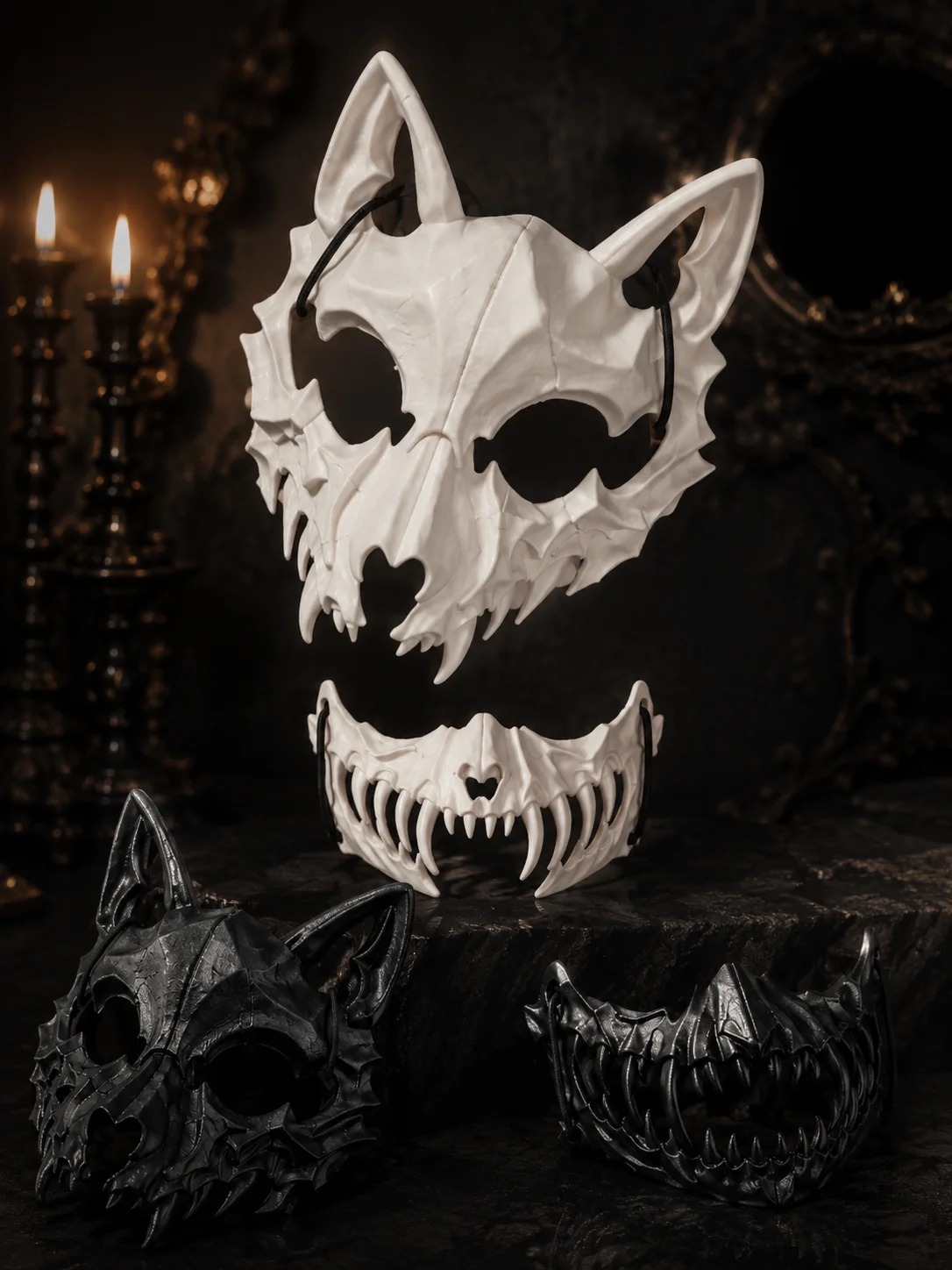 Gothic BoneTextured Wolf Skull Mask Set Props Ornament 2 | PricZone Gothic BoneTextured Wolf Skull Mask Set Props Ornament 2 | PricZone