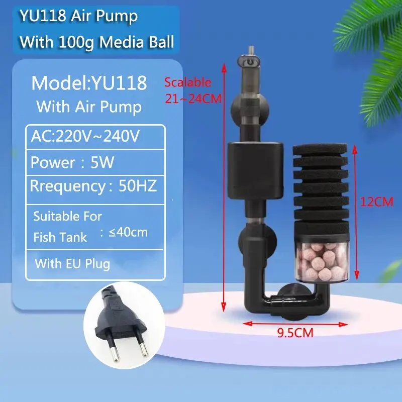 Aquarium Filter with Water Pump for Fish Tank Air Skimmer 9