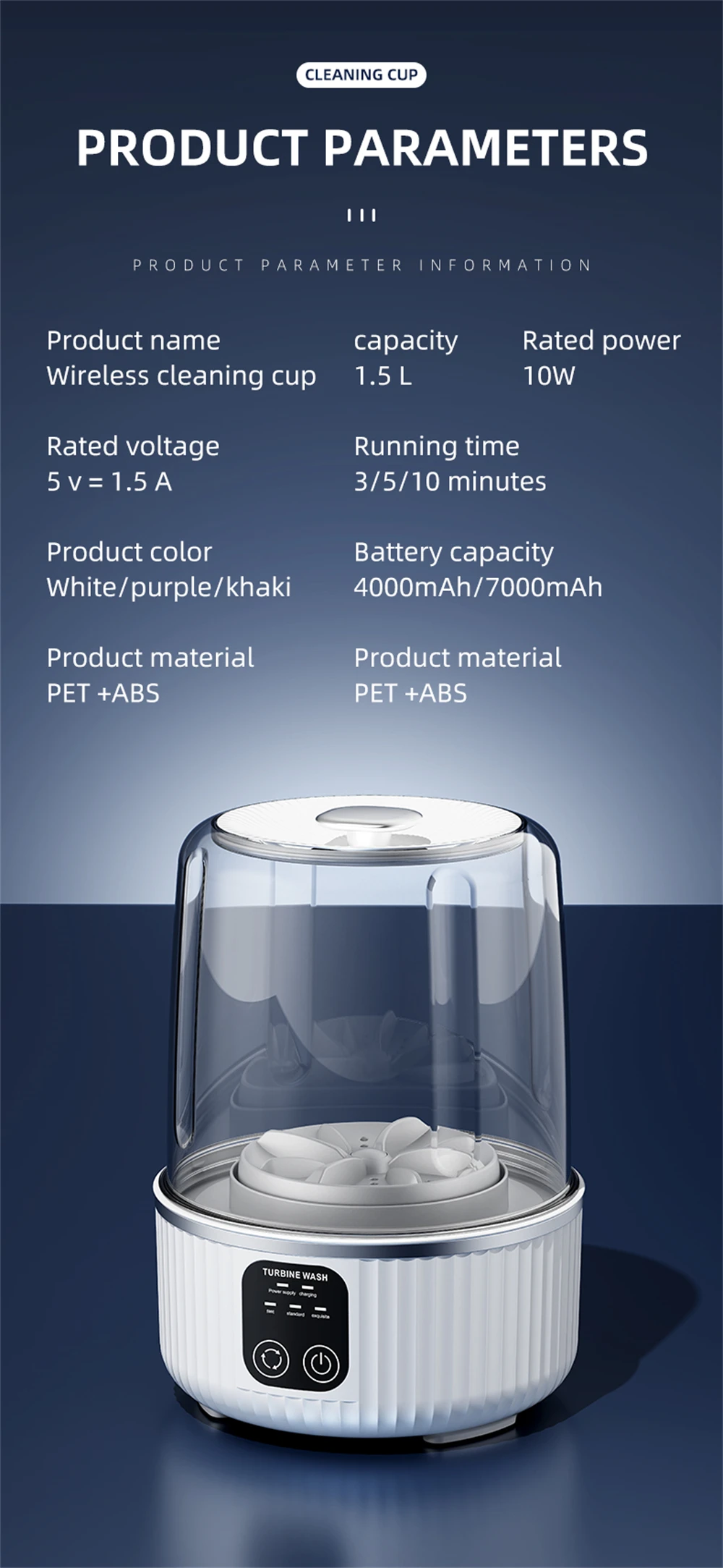 Rechargeable Cordless Laundry Washer 1.5L Waterproof 10