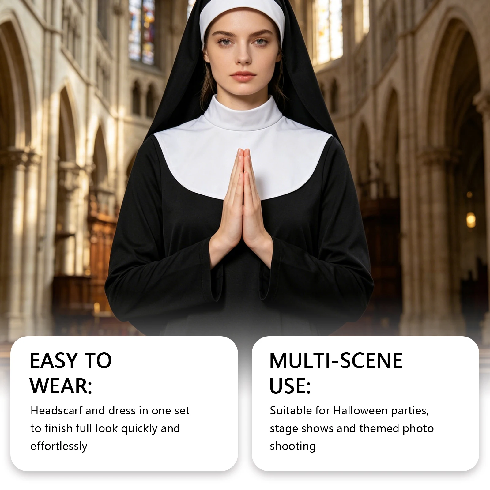 Women Nun Costume White Dress with Headscarf Halloween 3 | PricZone Women Nun Costume White Dress with Headscarf Halloween 3 | PricZone