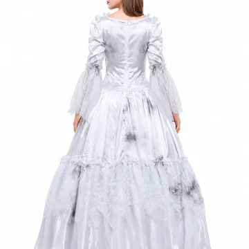 Women Gothic Ghost Corpse Bride Costume Ruffled Lace Long 2