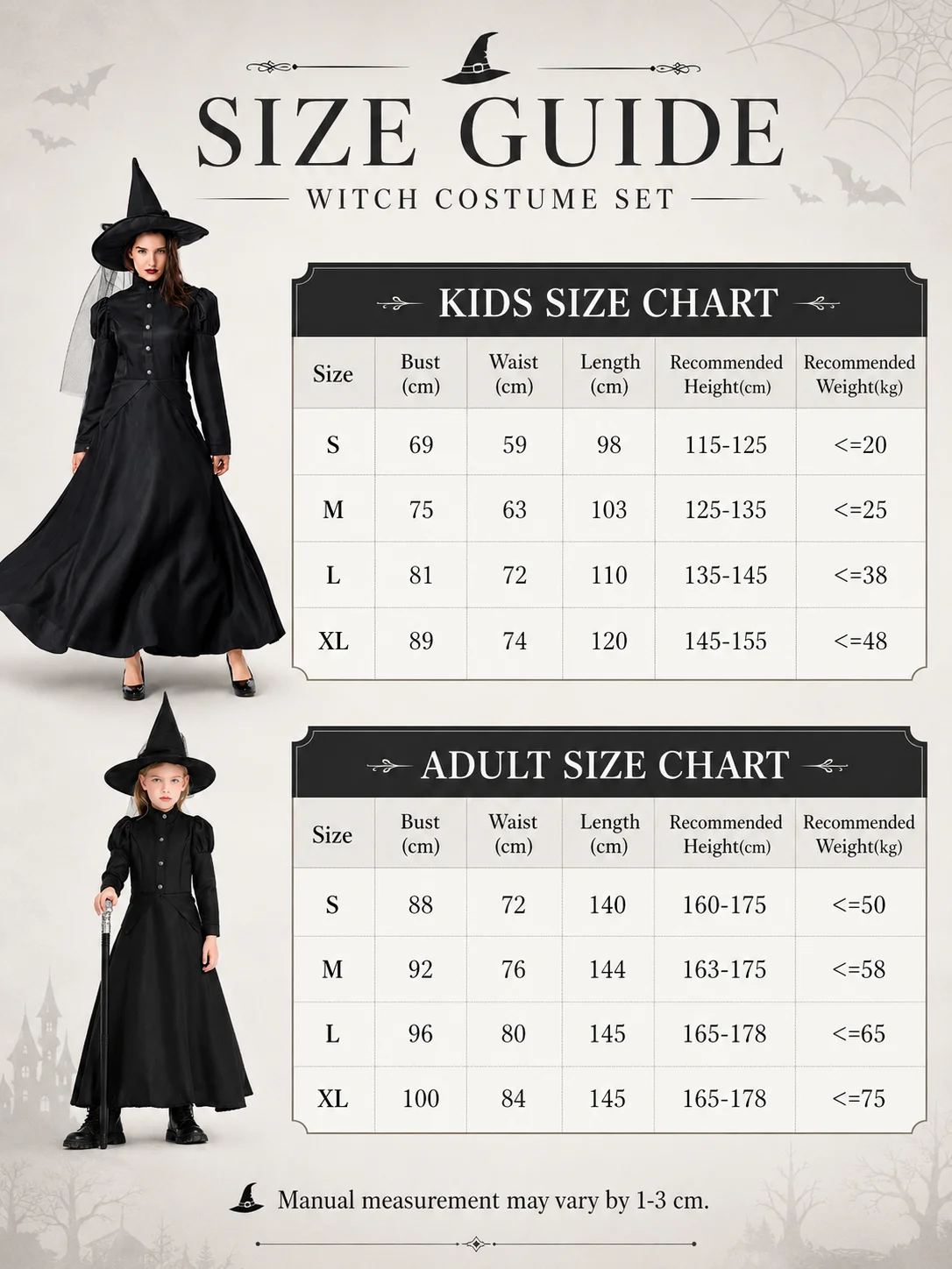 Family Matching Witch Costume for Women Girls Classic Long 7 | PricZone Family Matching Witch Costume for Women Girls Classic Long 7 | PricZone