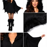 Women Cozy Bat Halloween Costume Furry Cat Ear Hooded 6 | PricZone
