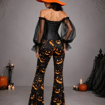 Womens Halloween Witch Cosplay Outfit Off Shoulder Sheer 2