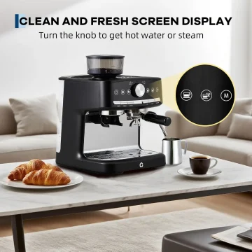 Stainless Steel Espresso Machine with Grinder 20 Bar Metal 2