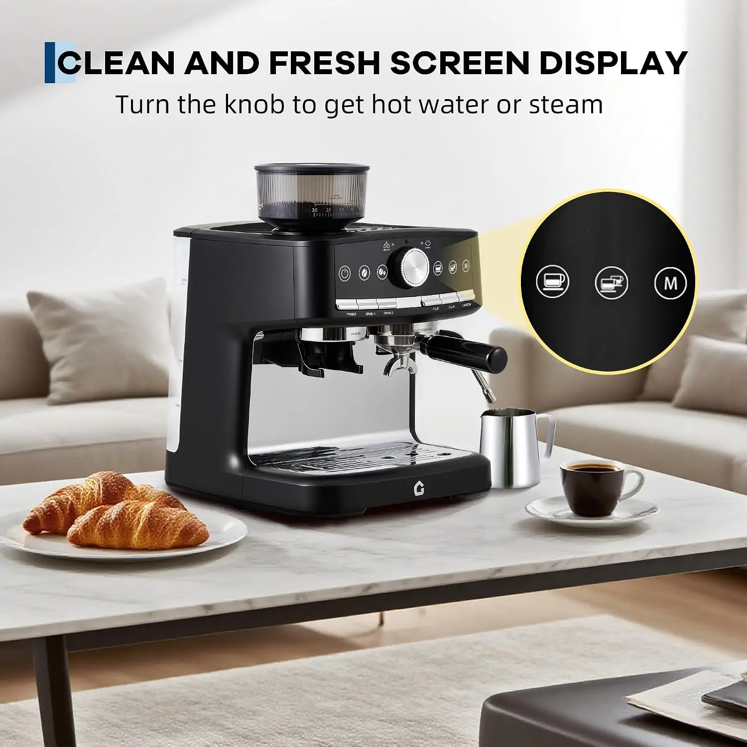 Stainless Steel Espresso Machine with Grinder 20 Bar Metal 2 | PricZone Stainless Steel Espresso Machine with Grinder 20 Bar Metal 2 | PricZone