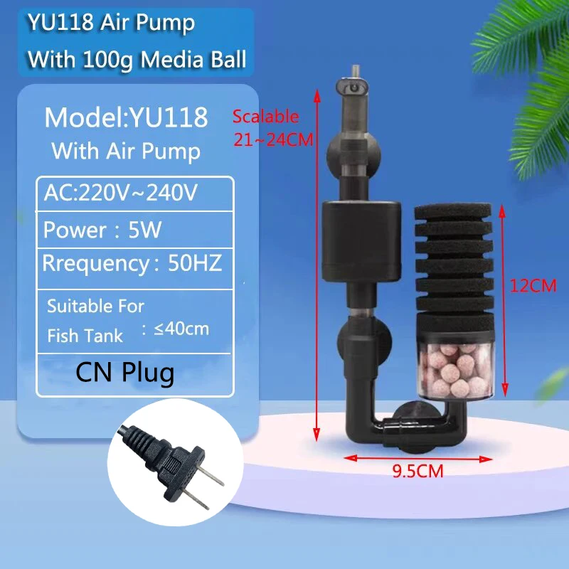 Aquarium Filter with Water Pump for Fish Tank Air Skimmer 16