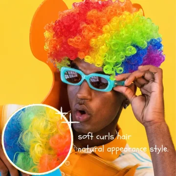 Colorful Rainbow Synthetic Curly Afro Fluffy Wig Cosplay 1 | PricZone