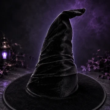 OneSize Unisex Ruched Velvet Witch Wizard Hat Curved Tip 1 | PricZone