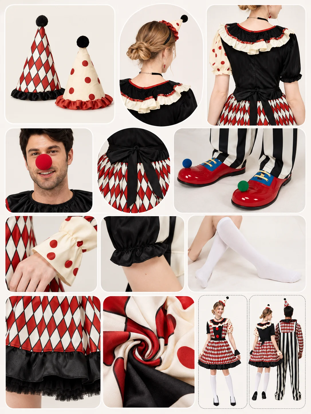 Couples Clown Costume for Men Women Retro Circus Diamond 7 | PricZone Couples Clown Costume for Men Women Retro Circus Diamond 7 | PricZone