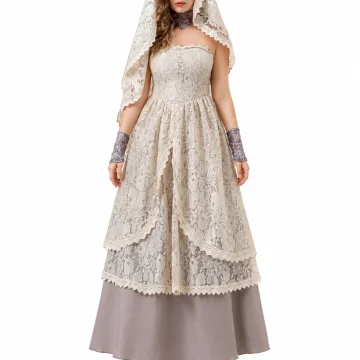Womens Corpse Bride Cosplay Costume Beige Lace Layered Maxi 1 | PricZone