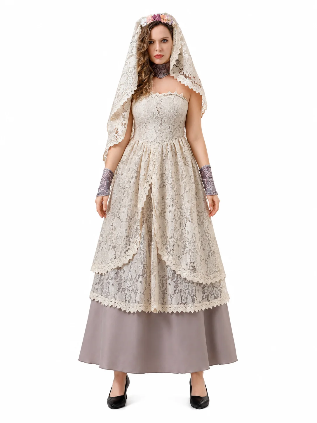Womens Corpse Bride Cosplay Costume Beige Lace Layered Maxi 1 | PricZone Womens Corpse Bride Cosplay Costume Beige Lace Layered Maxi 1 | PricZone