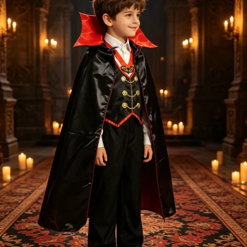 Boys Vampire Themed Costume Set Including Stand Collar Cape 1 | PricZone