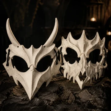Gothic Bone‑Textured Horned Beast Skull Mask Set Props 1