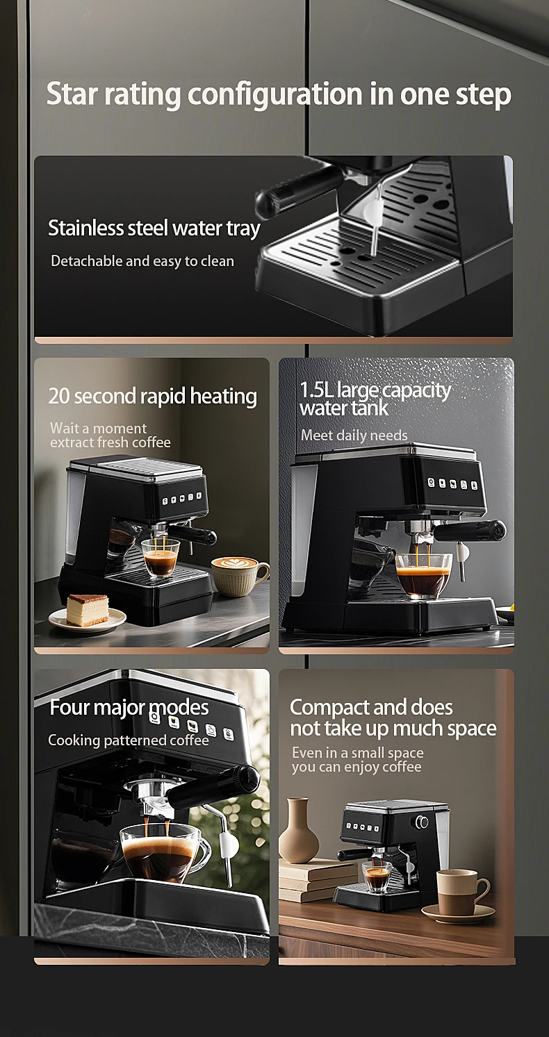 20 Bar Pressure Espresso Coffee Machine 20S Fast Heat Auto 10