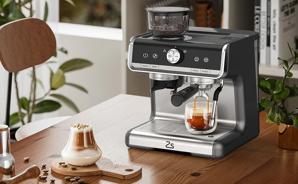 Espresso Coffee Machine with Grinder 20 Bar Semi-Automatic 14