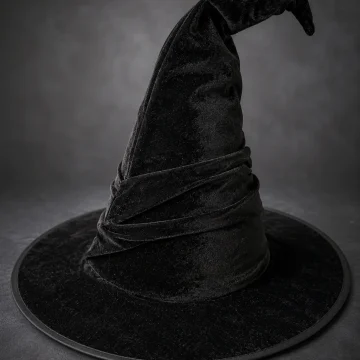One‑Size Unisex Ruched Velvet Witch Wizard Hat Curved Tip 2
