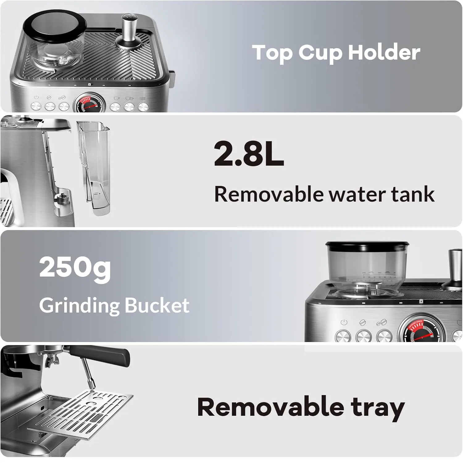 Espresso Coffee Machine Built-In Grinder 15 Precise Grind 9