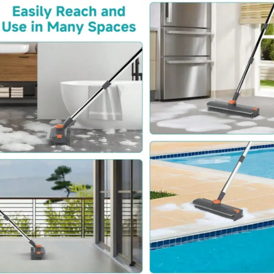 Floor Scrub Brush with Long Handle 3 In 1 Scrape 10