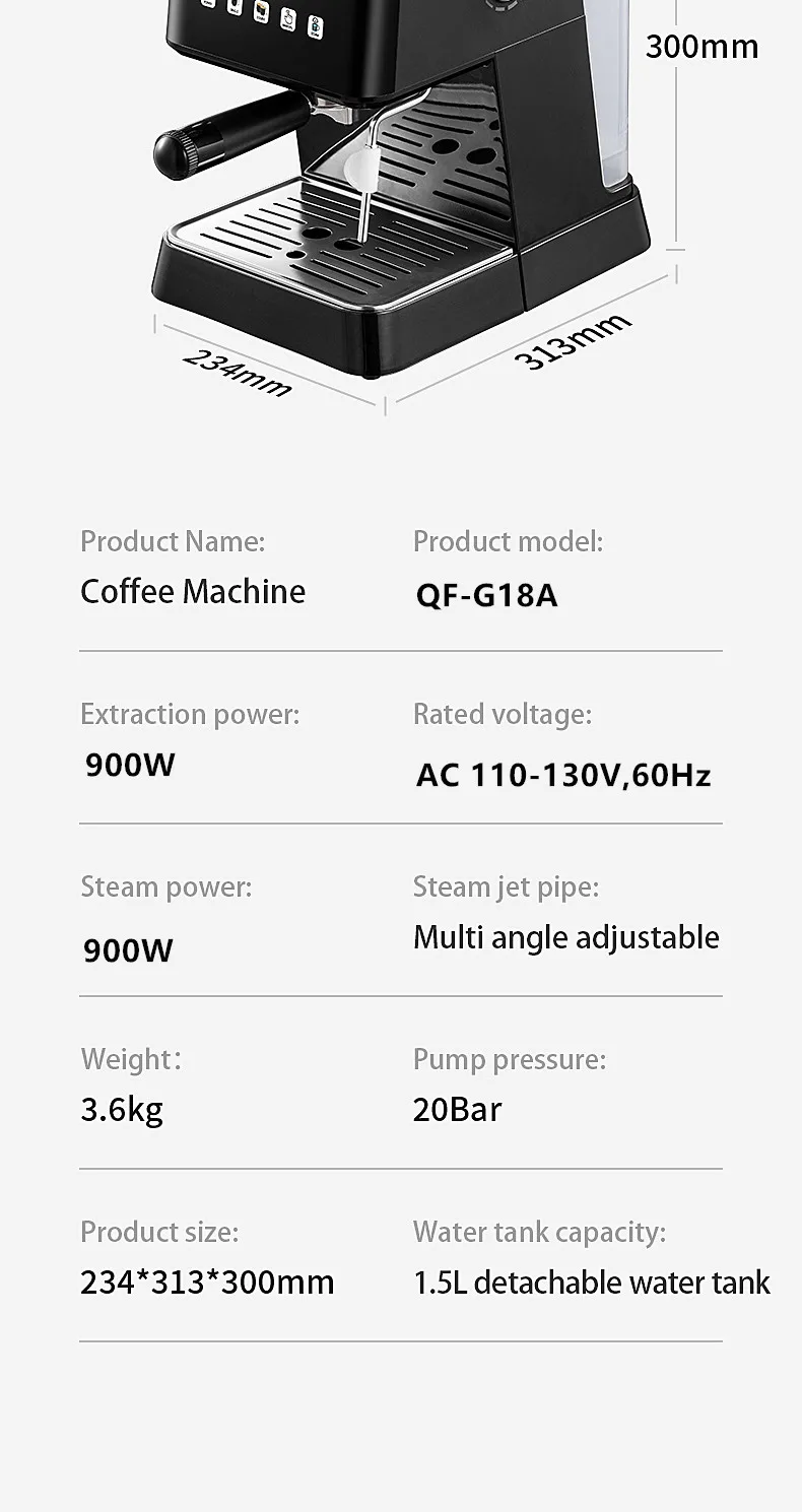 20 Bar Pressure Espresso Coffee Machine 20S Fast Heat Auto 25
