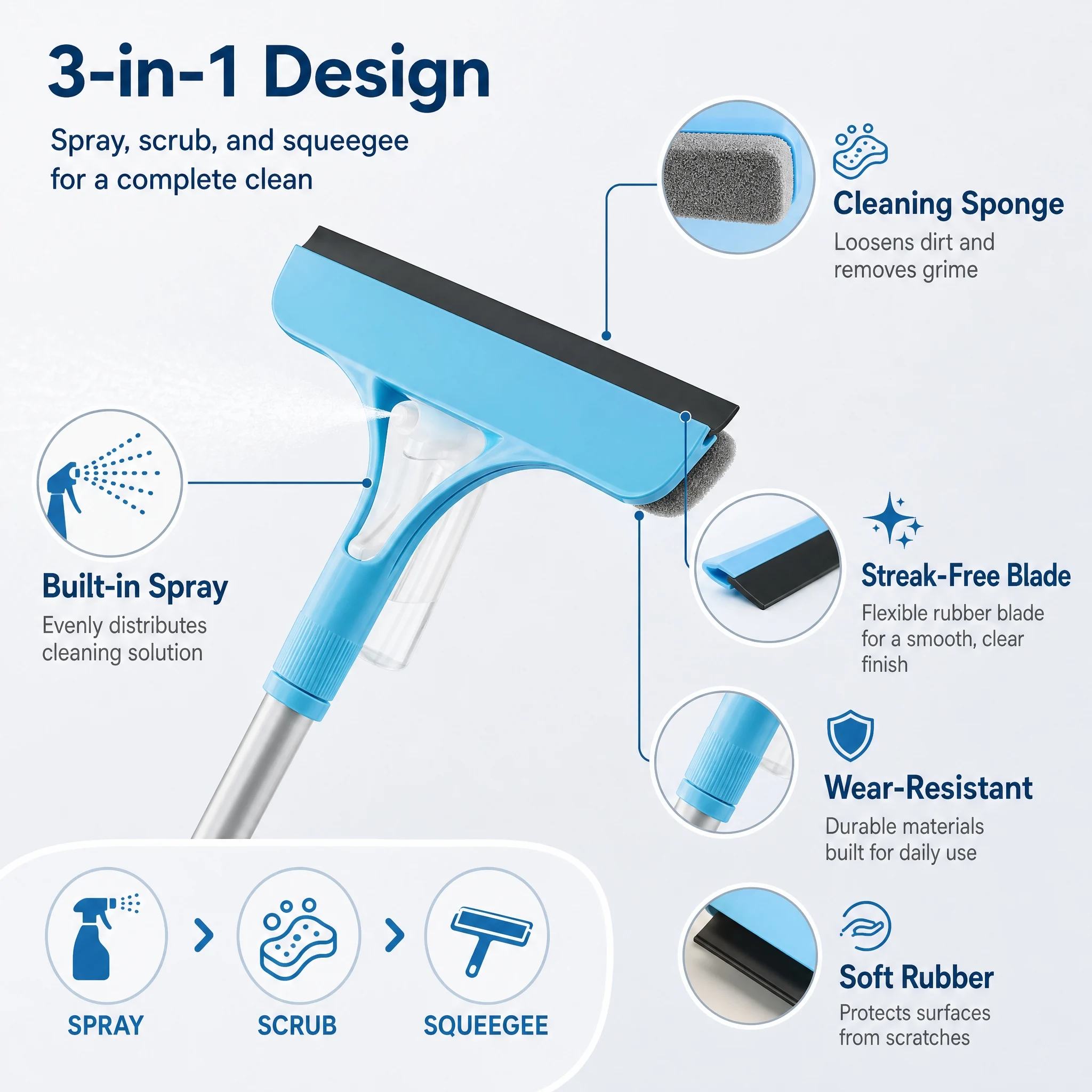1-Pack 3-In-1 Blue Window Cleaner Holiday Streak-Free Glass 8