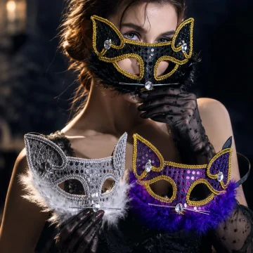 Sparkly Sequin Cat HalfFace Mask Props Ornament Unisex 1 | PricZone