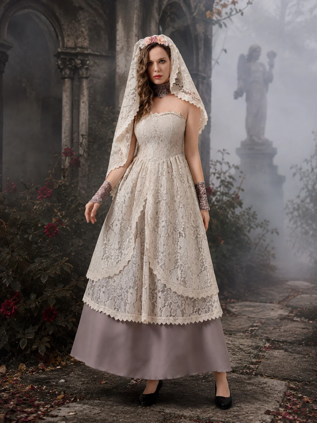 Womens Corpse Bride Cosplay Costume Beige Lace Layered Maxi 5 | PricZone Womens Corpse Bride Cosplay Costume Beige Lace Layered Maxi 5 | PricZone