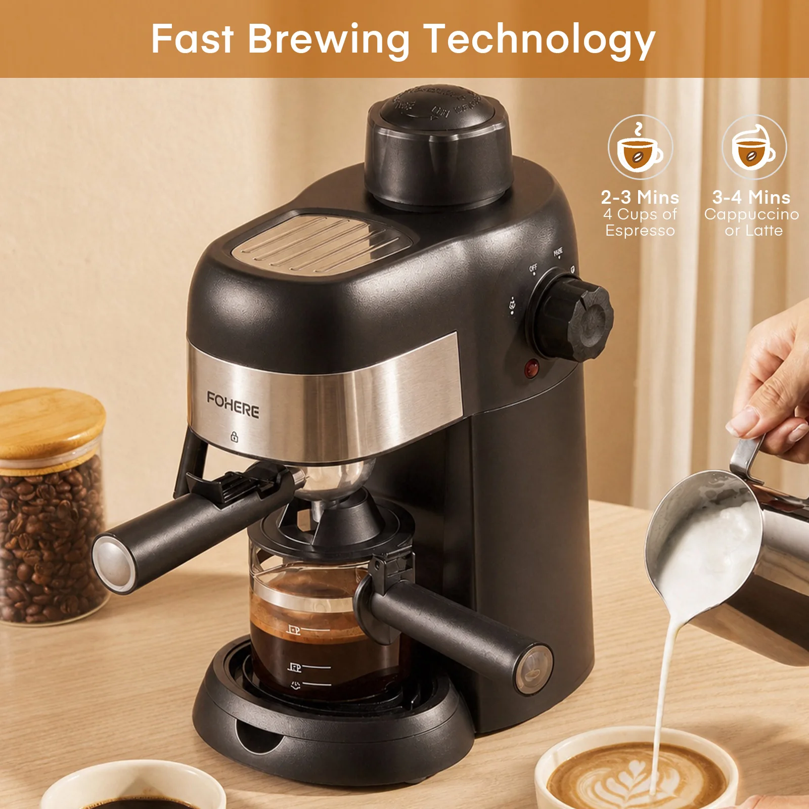 Steam Espresso Machine 3.5 Bar 4 Cup Compact and Cappuccino 9