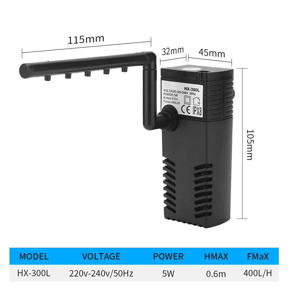 3 In 1 Silent Aquarium Filter Submersible Oxygen Internal 21