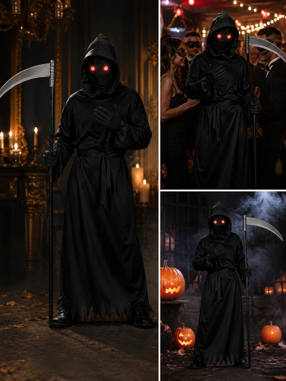 Glowing Red Eyes Hooded Unisex Adult Costume Set Complete 5 | PricZone Glowing Red Eyes Hooded Unisex Adult Costume Set Complete 5 | PricZone