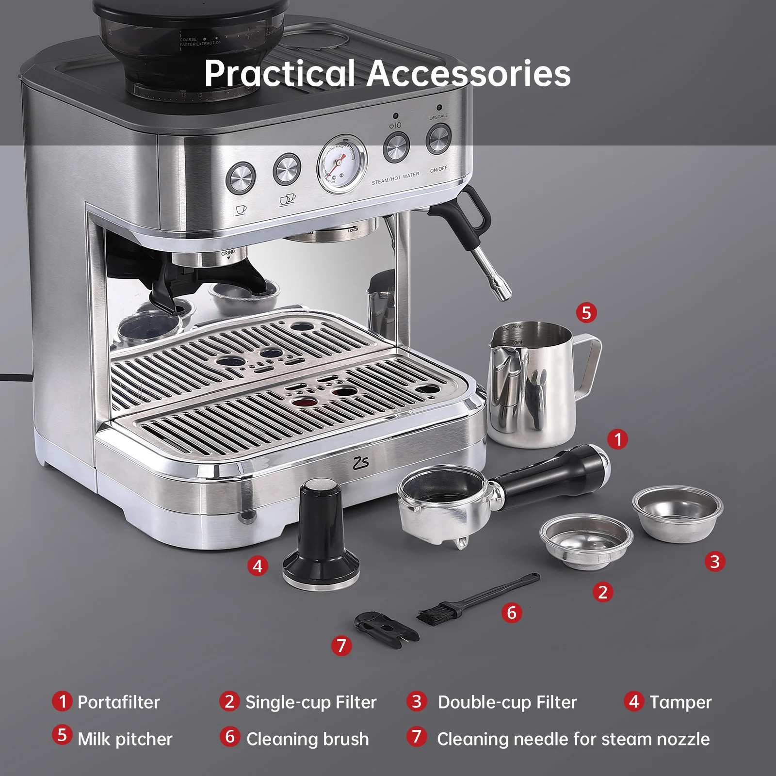 Espresso Machine with Grinder Stainless Steel 15 Bar Coffee 6 | PricZone Espresso Machine with Grinder Stainless Steel 15 Bar Coffee 6 | PricZone