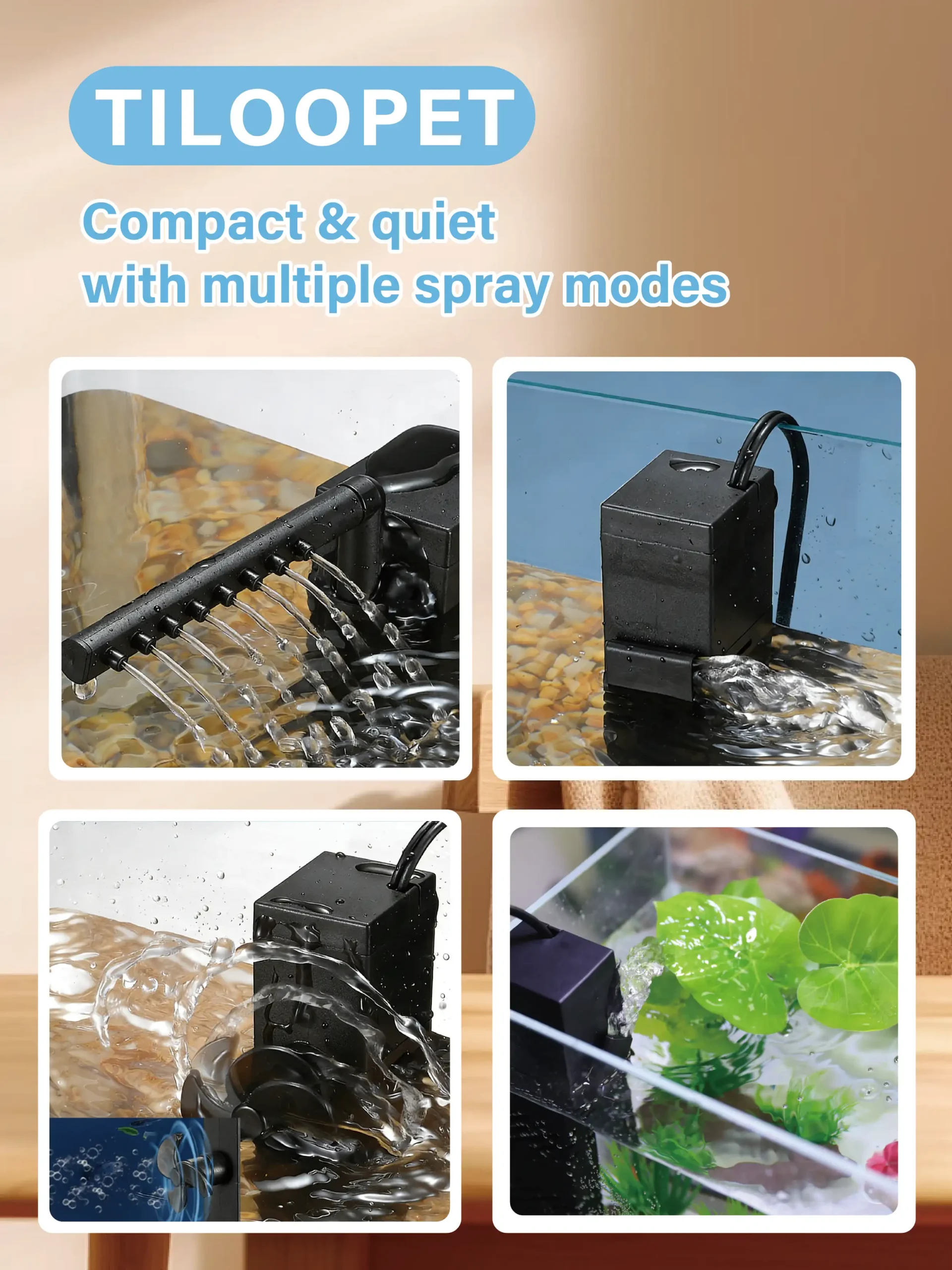 Aquarium Filter 5 In 1 Submersible Fish Tank 5V USB Wave 9