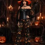 Womens Halloween Witch Cosplay Outfit Off Shoulder Sheer 3 | PricZone