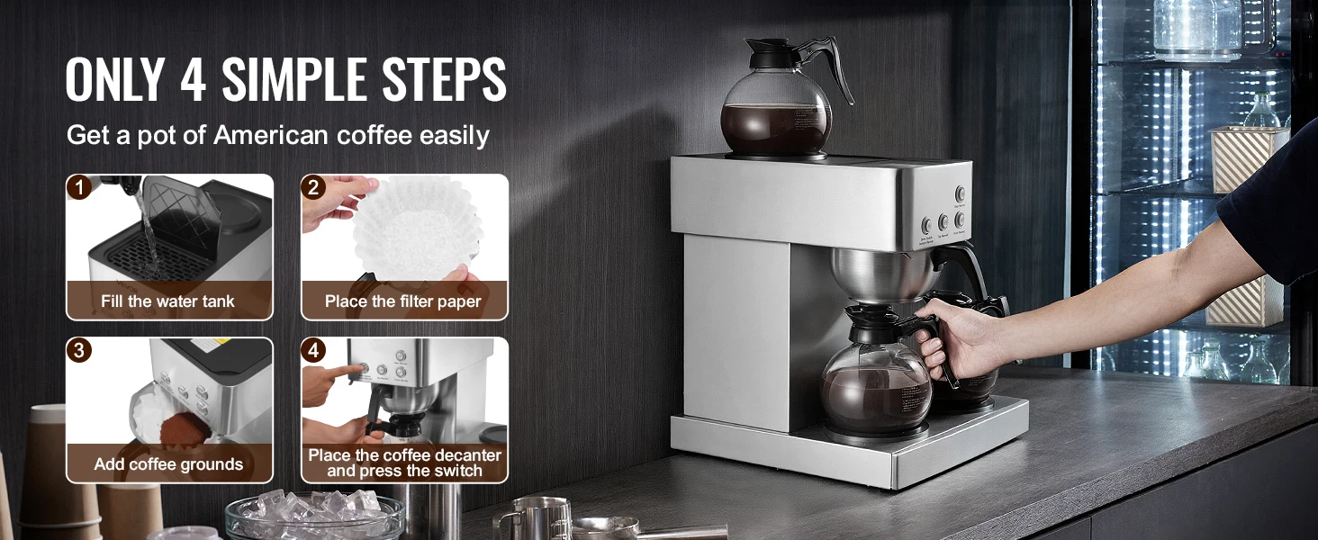 Succebuy Commercial Drip Coffee Maker with Glass Carafes 17