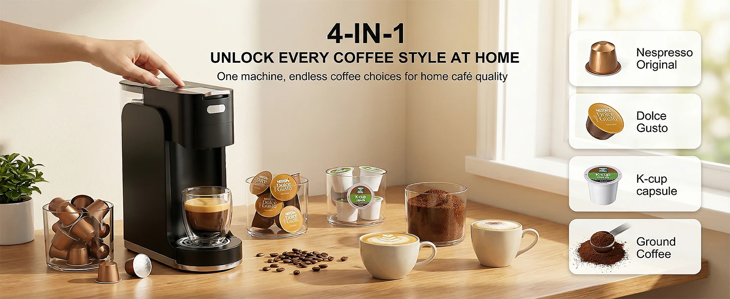 All-In-1 Single Serve Coffee Machine Hot and Iced Maker 10