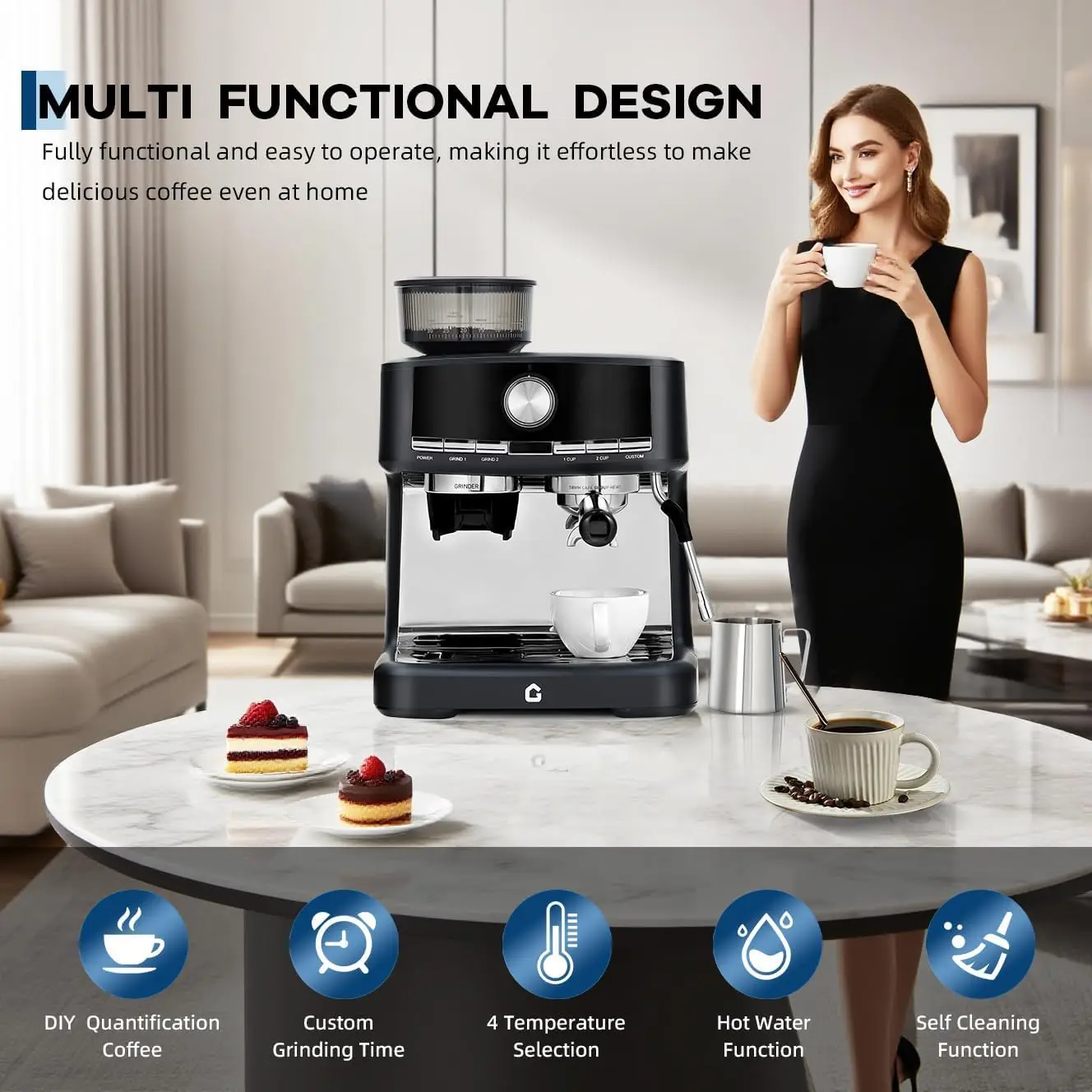 Stainless Steel Espresso Machine with Grinder 20 Bar Metal 3 | PricZone Stainless Steel Espresso Machine with Grinder 20 Bar Metal 3 | PricZone