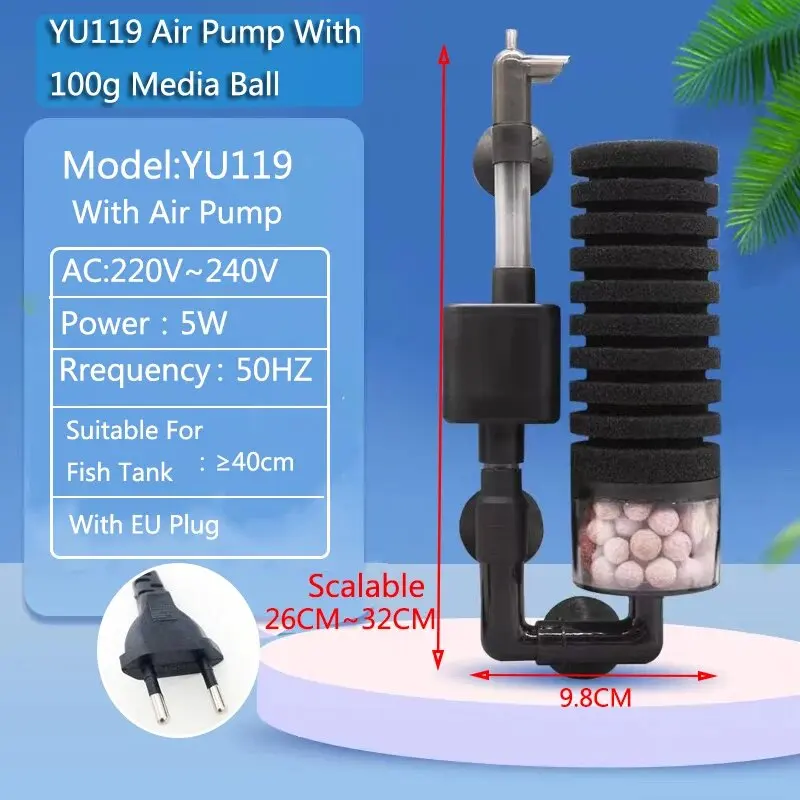 Aquarium Filter with Water Pump for Fish Tank Air Skimmer 10