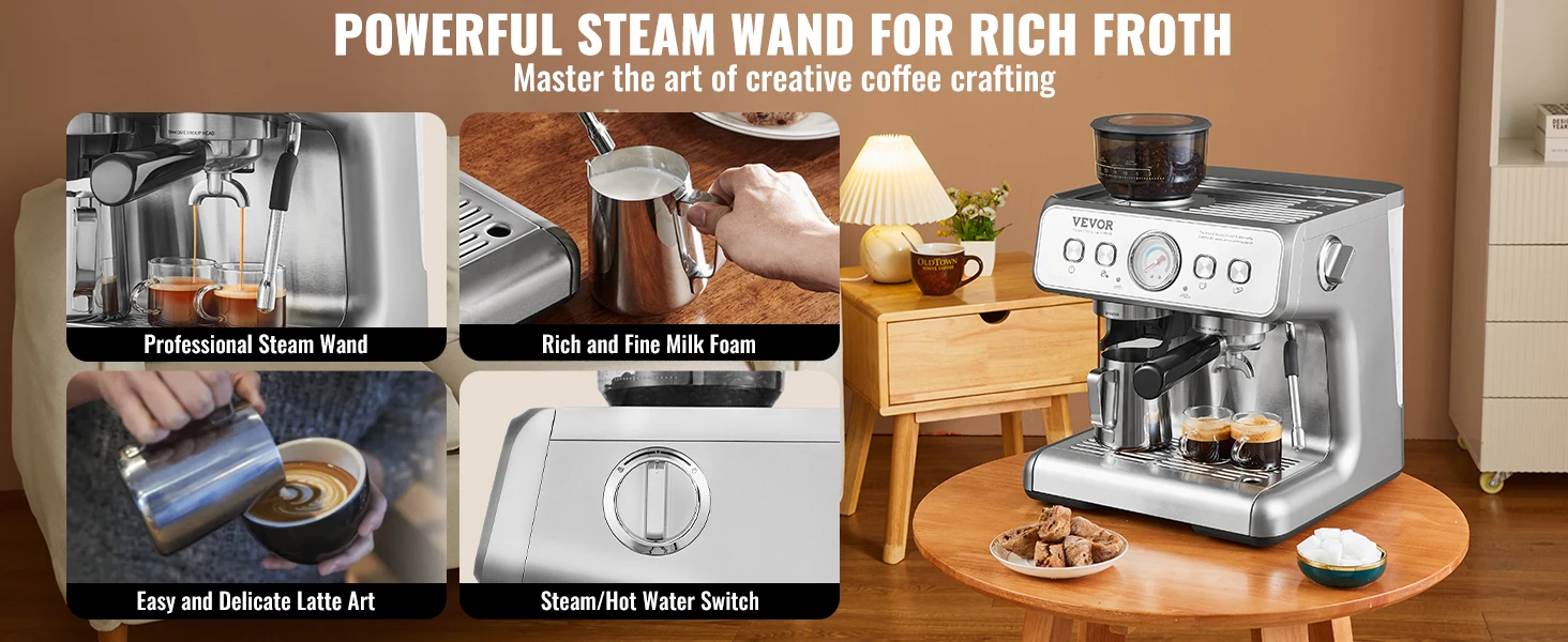 Succebuy Espresso Machine with Grinder 15 Bar 13